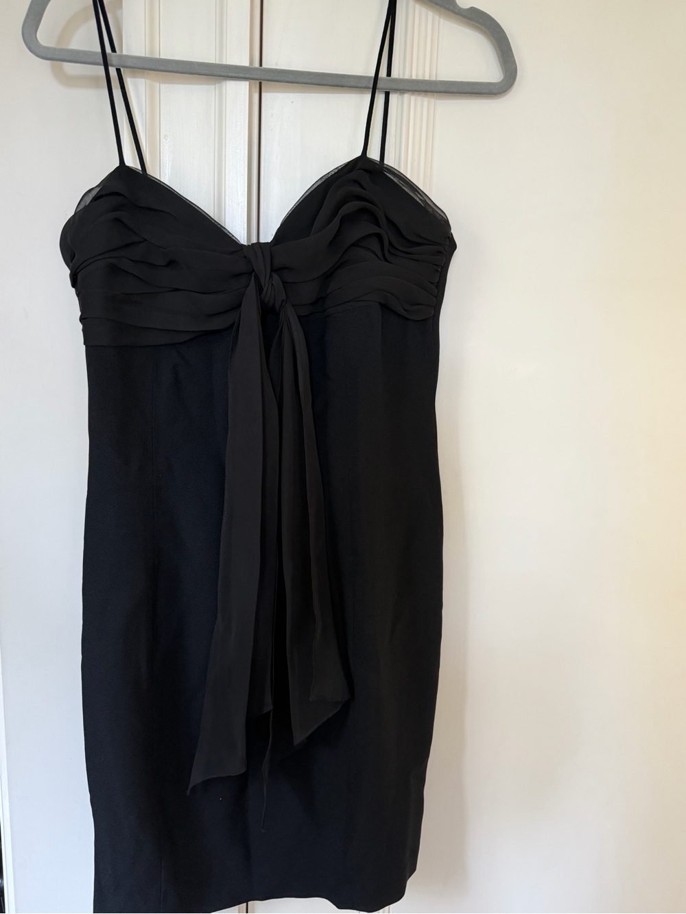 Donna Ricco Black Petite Tie-Front Cocktail Dress with Ruching